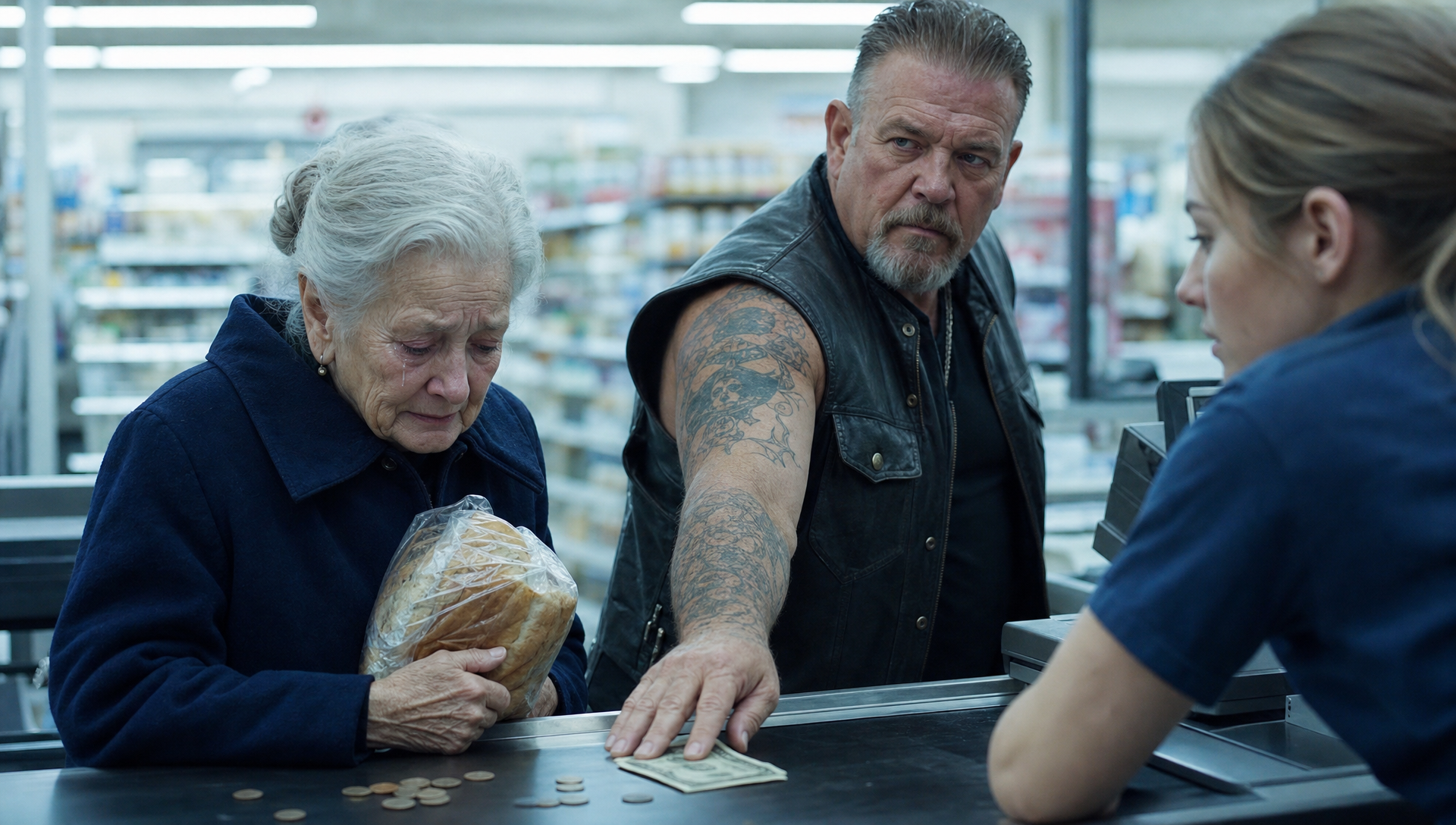 The biker everyone feared paid for her groceries. What he found at her house shocked a whole town